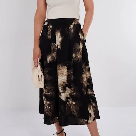 Brushstroke Print Midi Skirt