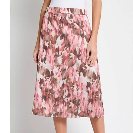 Misook Women's Brushstroke Print Crêpe de Chine Midi Skirt
