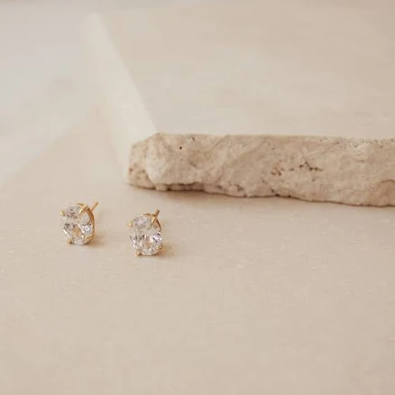 Caitlyn Minimalist Classic Oval Diamond Stud Earrings in Silver