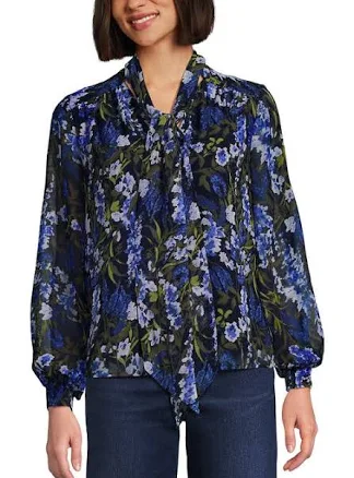 Lands' End Women's Chiffon Removable Tie Neck Blouse