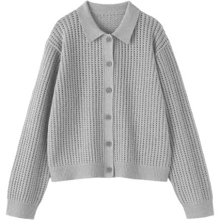 Muji Women's Cotton Blend Mesh Polo Cardigan