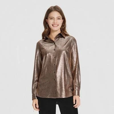 A New Day Women's Long Sleeve Button-Down Shirt