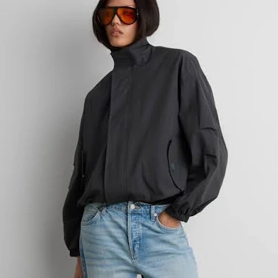 OAK + FORT High Funnel Neck Cropped Drawstring Jacket