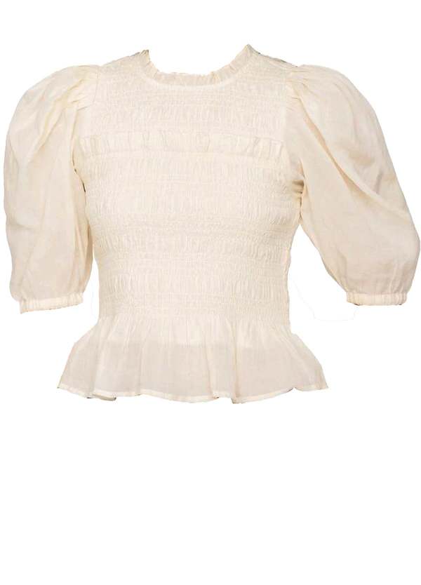 Sea NY Women's Cole Smocked Ramie Long Sleeve Blouse
