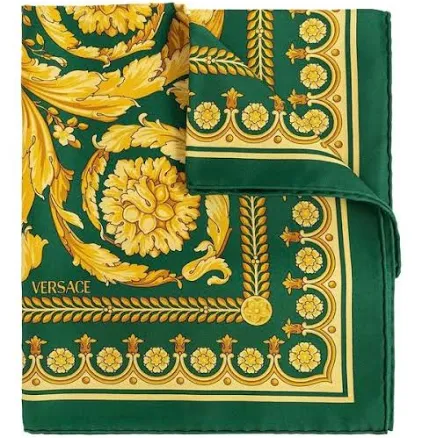 Versace Women's "Foulard 90X90 Barocco 92" Printed Bio Silk Twill - Green - Scarves