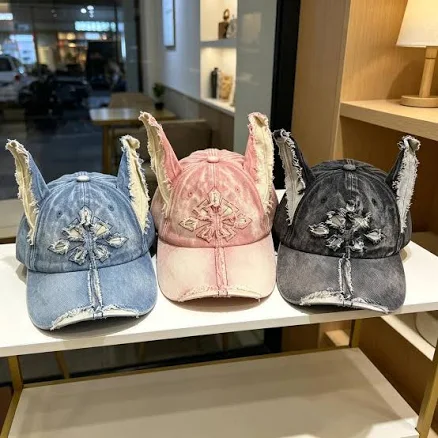 Y2K Distressed Bunny Ear Denim Baseball Cap