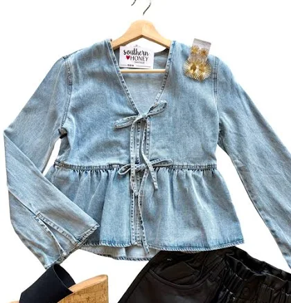 Denim Ribbon Blouse