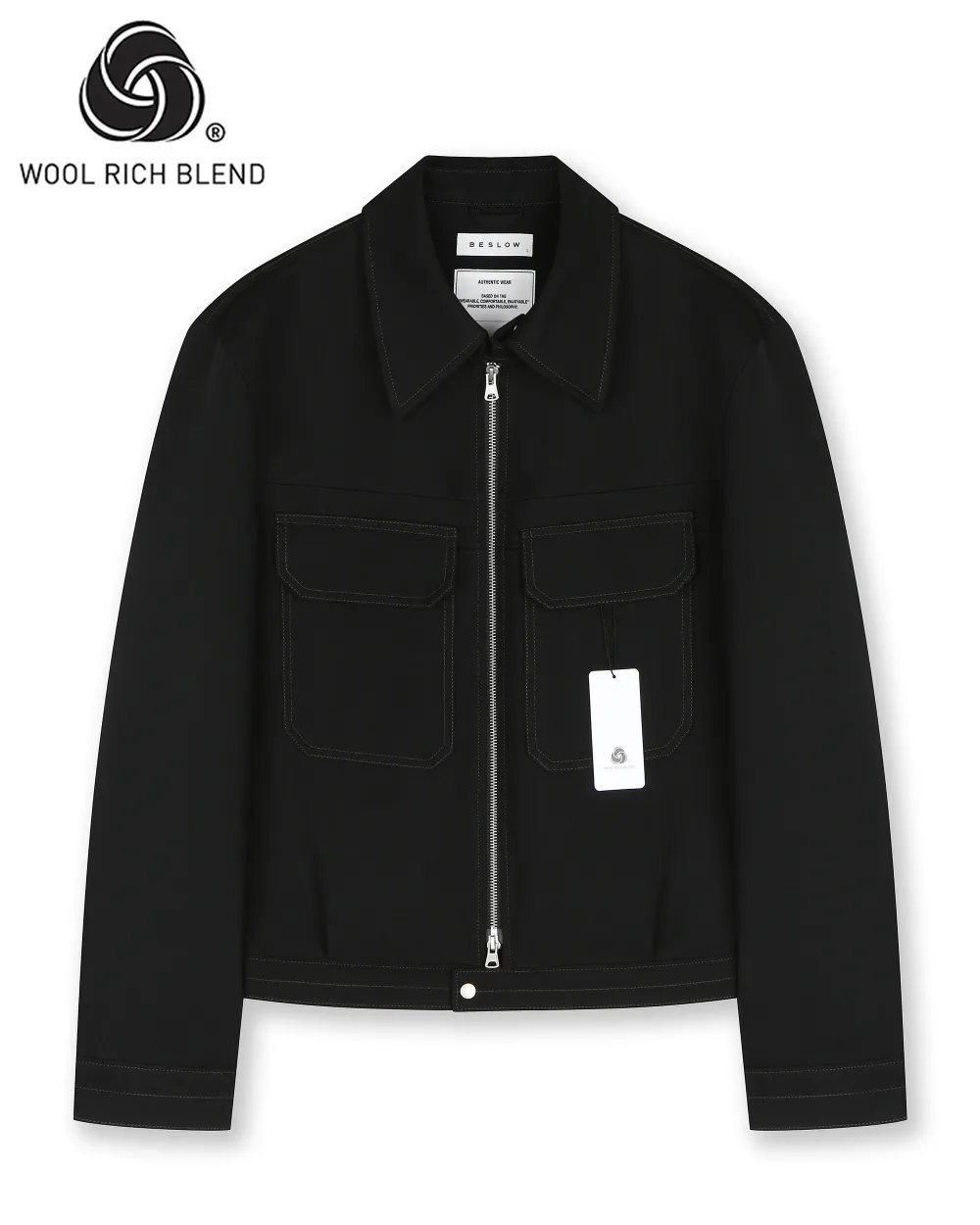 WOOL MILITARY ZIP-UP JACKET BLACK