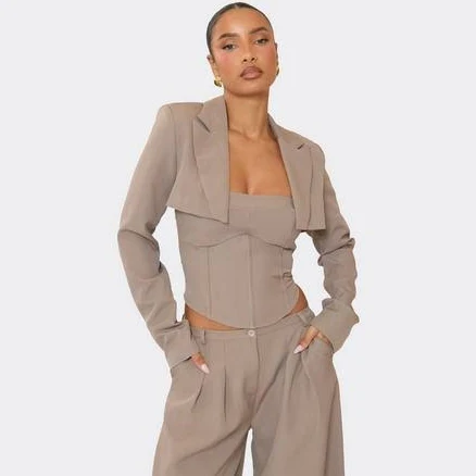 EGO Women's Long Sleeve Tailored Cropped Blazer
