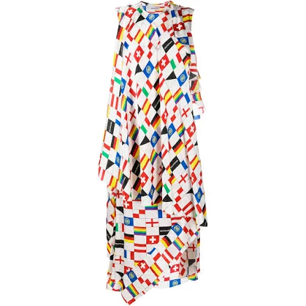 Balenciaga Silk Flag Print Midi Dress