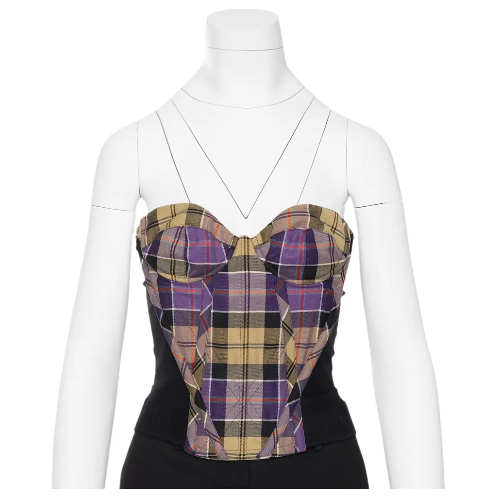 Tartan Fargo Cotton & Wool Corset Top In Multi