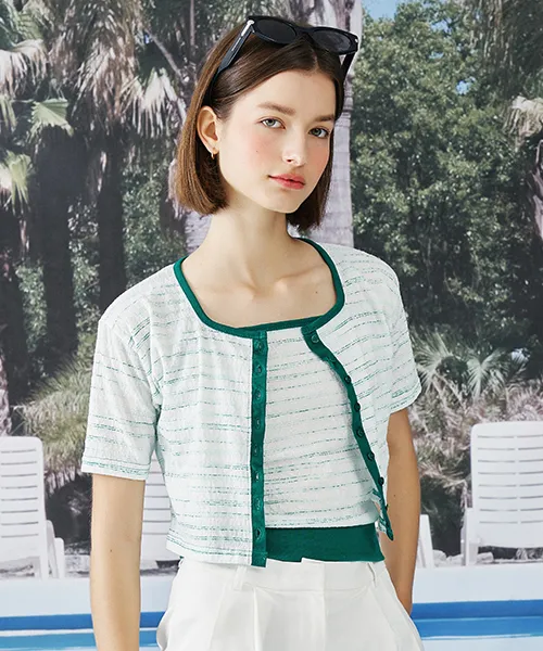 Havana Tweed Cardigan + Bustier Set (Green)