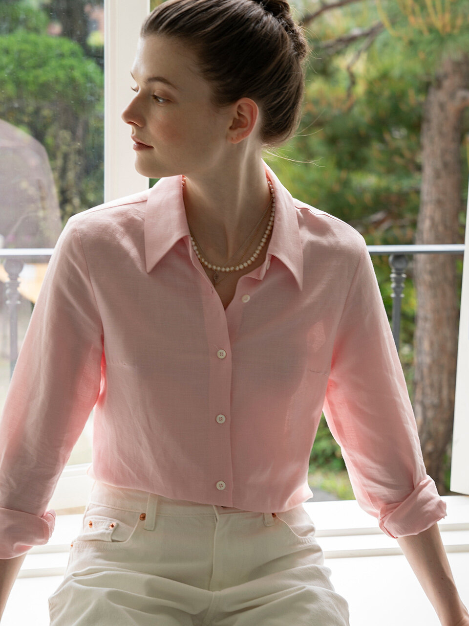 Regular-fit Linen Shirt_Light Pink
