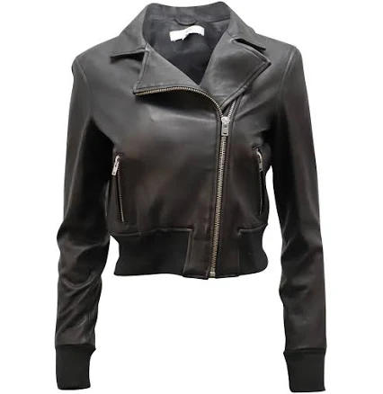 Iro Cropped Biker Jacket in Black Leather
