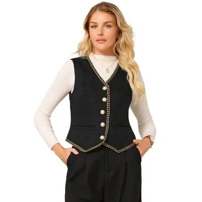 INSPIRE CHIC Women's Tweed Sleeveless Button Down V Neck Casual Business Blazer Vest