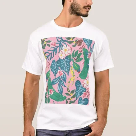 Men's Abstract Tropical Flowers Guache Painting T-Shirt