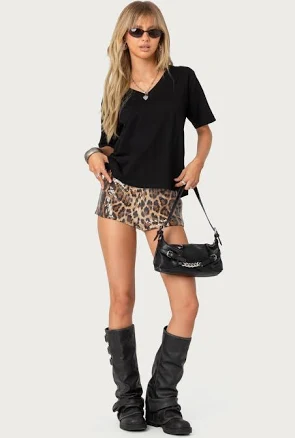 Edikted Women's Sequin Leopard Printed Micro Shorts