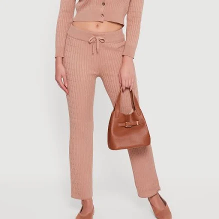 Womens Cable Knit Drawstring Waist Slim Leg Pants