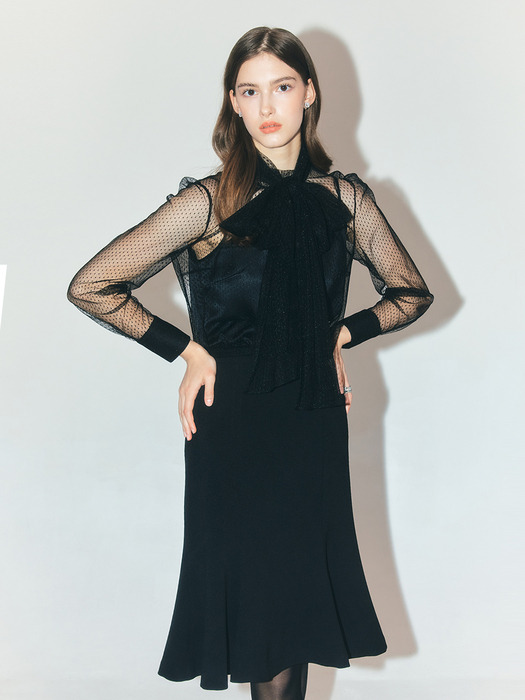Ribbon-tie Dot Lace Blouse