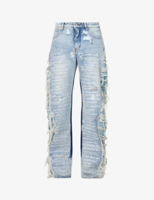 WHO DECIDES WAR BY EV BRAVADO - Ultra Flare Scripture frayed-trim regular-fit jeans