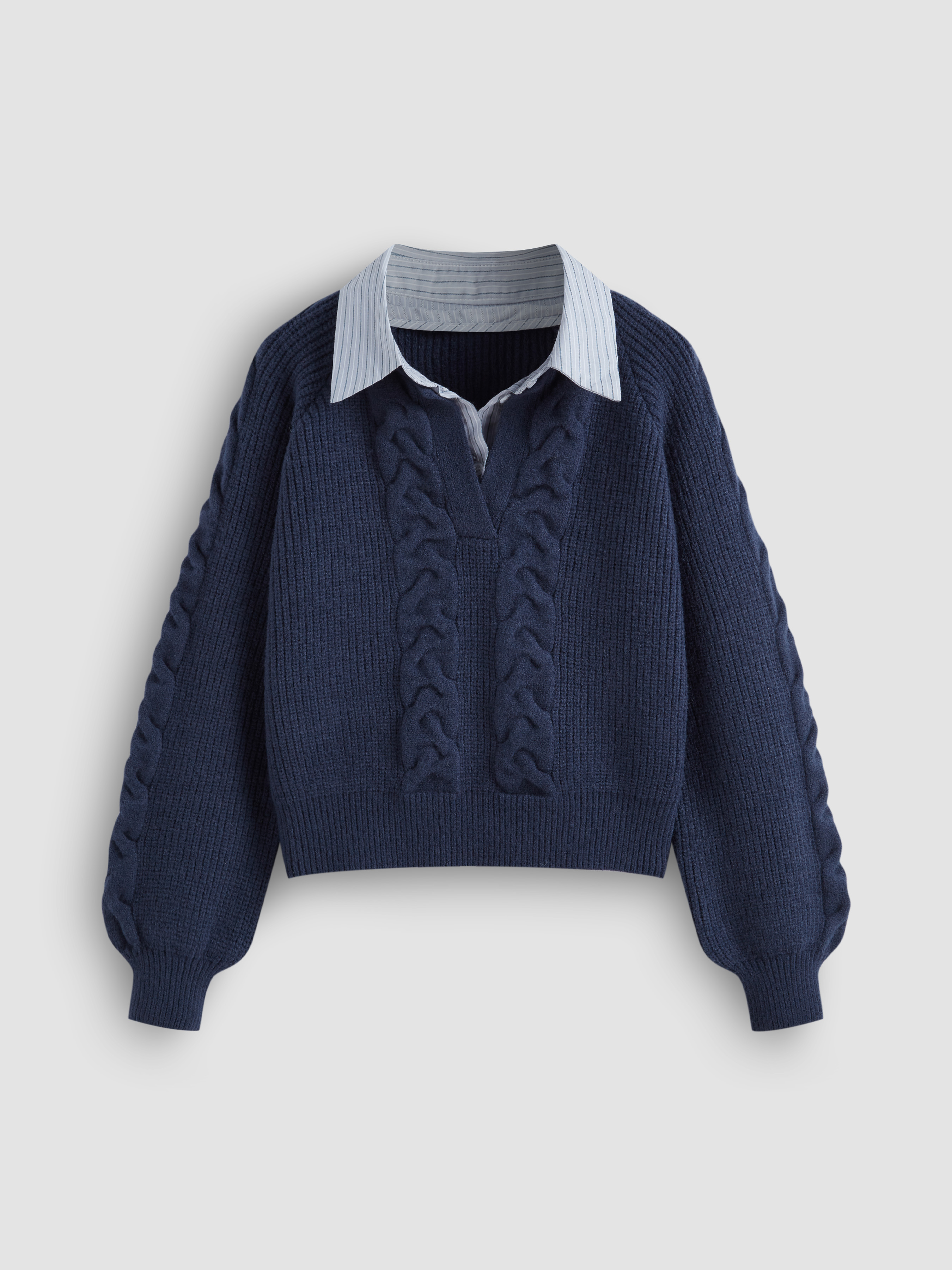 Cable Knit Collar Long Sleeve Top