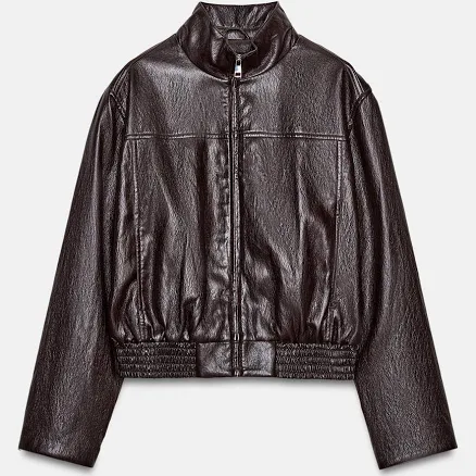 Zara Cropped Faux Leather Bomber Jacket