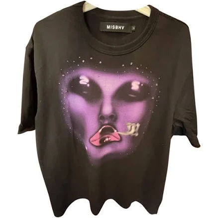 Misbhv Black Cotton T-Shirt with Hot Fixed Gems Size XL International