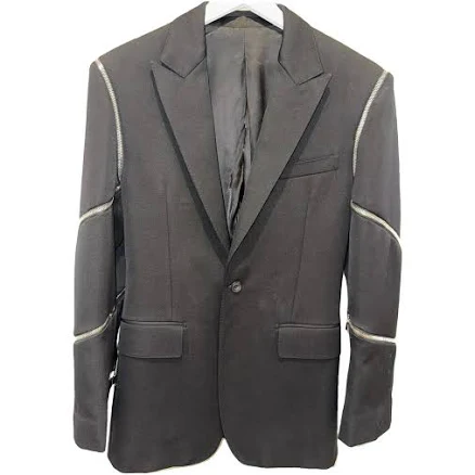 Alexander McQueen Black Cotton Blazer with Spiral Zip Detail S