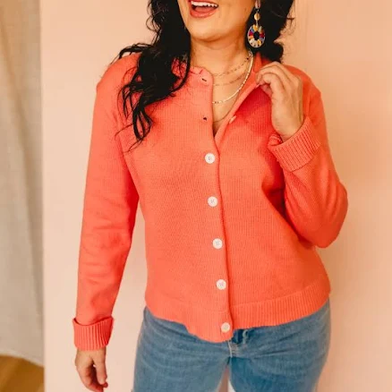 Raw Edge Neckline Button-Up Cardigan