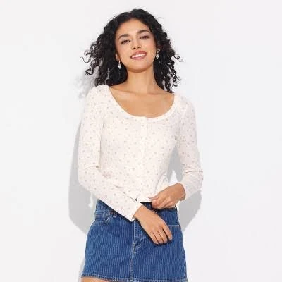 Wild Fable Women's Pointelle Scoop Neck Cardigan Sweater