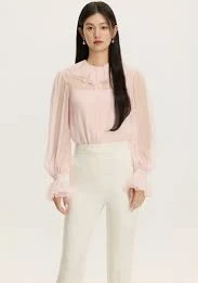 Silk Chiffon Pleats Collar Blouse