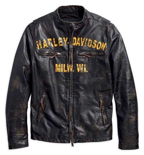 Harley-Davidson® Men's Forge Distressed Slim Fit Leather Jacket, Black 97006