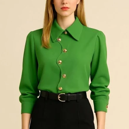 Shop Green Pointed Collar Shirt for Ladies with Free Shipping Custom Size