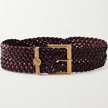 Etro Pegaso Logo-embellished Woven Leather Belt - Women - Burgundy Belts