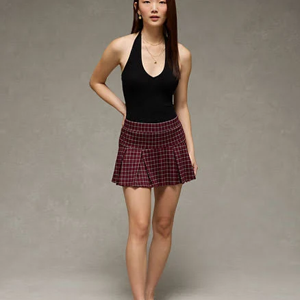 AE It Knit Low-Rise Pleated Plaid Skort