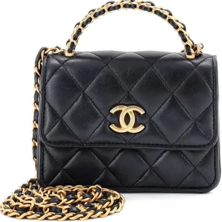 Women's Chanel Lambskin Flap Bag With Top Handle