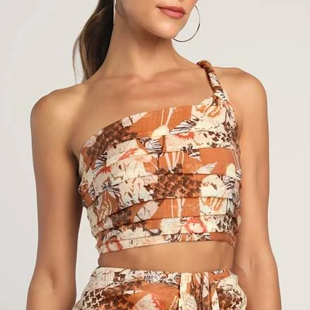 Lulus One-Shoulder Pleated Crop Top