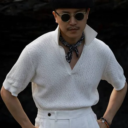 UGentle Crochet Open Collar Cotton Knitted Polo