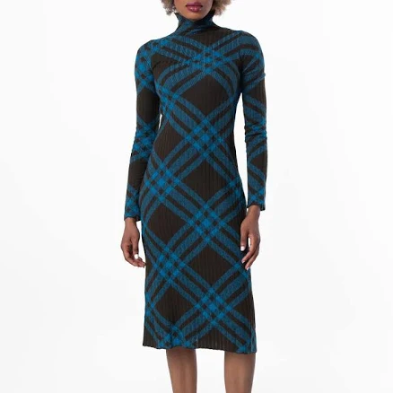 Burberry Women's Check Wool Blend Turtleneck Midi Sweater Dress