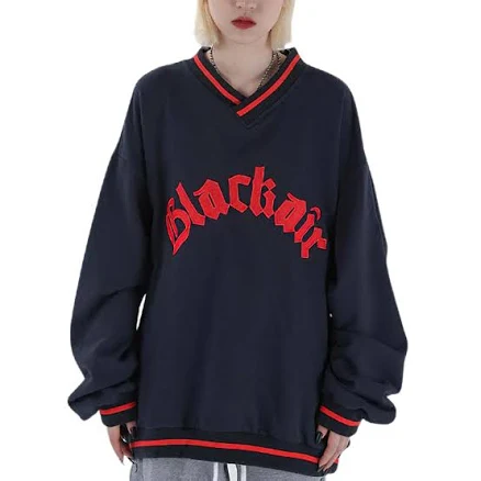 Women's V-Neck Letter Patch Baseball Sweatshirt