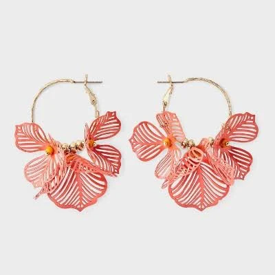 A New Day Floral Drop Hoop Earring