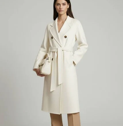 Wool Cashmere Blend Vintage A-line Coat With Classic Lapel And Belt For Women 2026