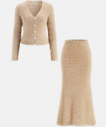 Mohair Knit Cardigan and Mermaid Skirt Set