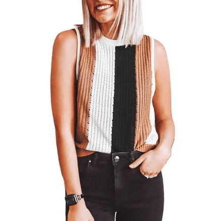 Women's Sleeveless Color Block Stripe Sweater Vest