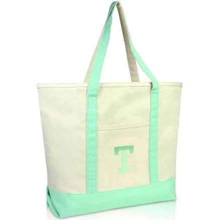 Dalix Women's Initial Tote Bag Personalized Monogram Zippered Top Letter