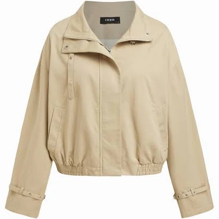 Woven Cotton High Neck Zip Through Windbreaker