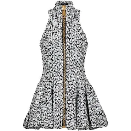 Balmain Sleeveless Flared Tweed Dress