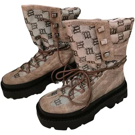 Misbhv Black Leather Monogram Lace-Up Boots Size 38 EU
