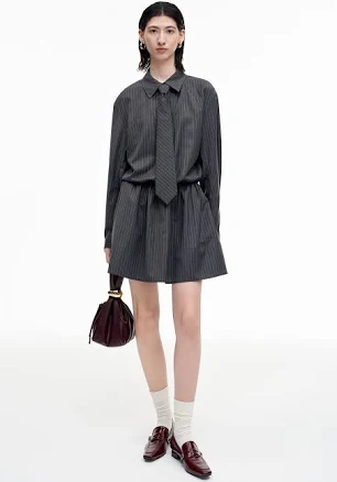 SELFWHO Wool Blend Striped Dress