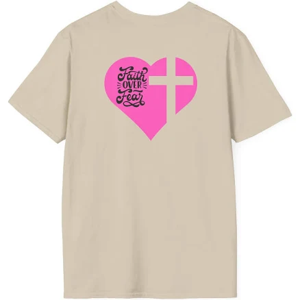 Faith Over Fear Pink Heart Cross T-shirt